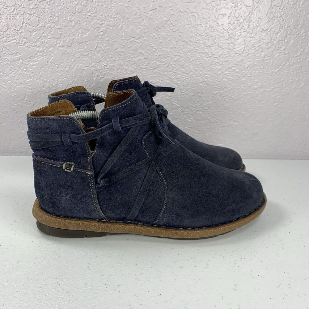 Born Tarkiln Navy Blue Distressed Suede Ankle Boots, Women's size 10